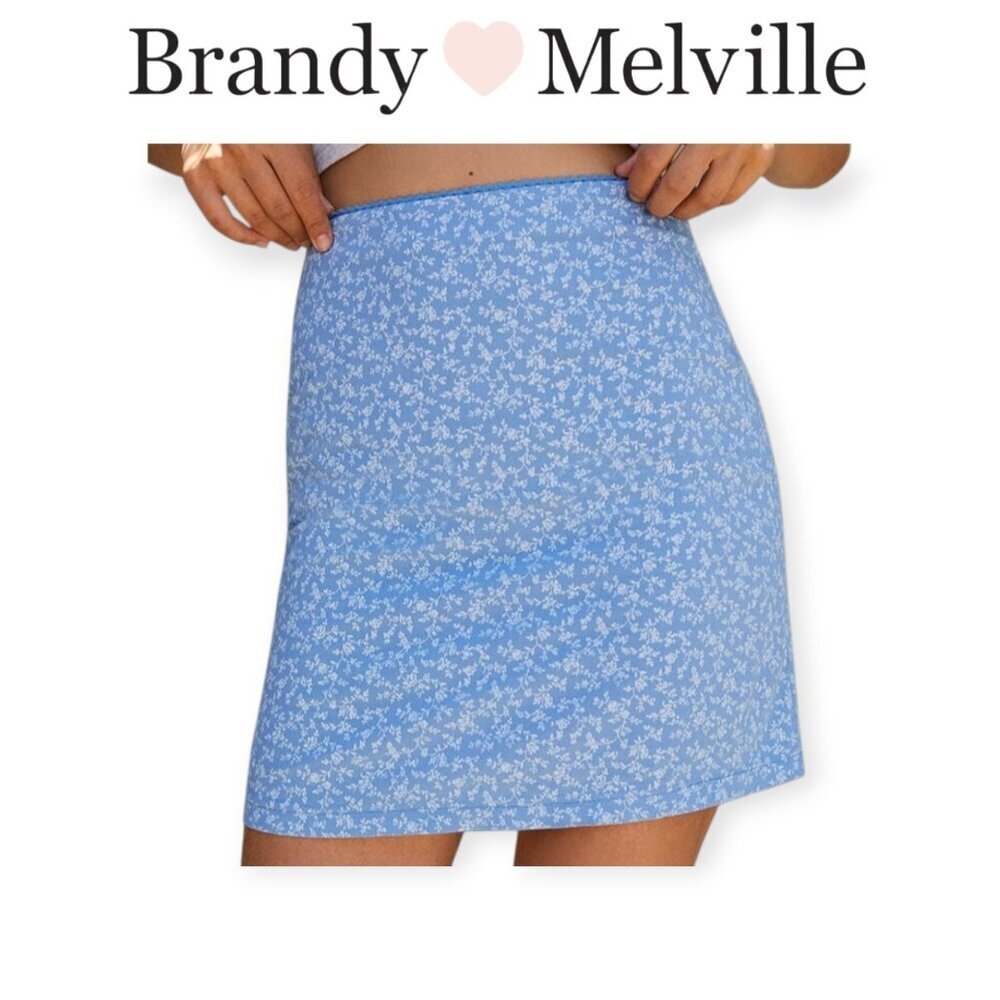 John Galt Brandy Melville Blue Floral Skirt XS Eyelet Waist Summer Spring Vibes